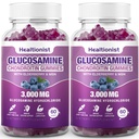 2 Pachete 3000 mg Glucosamină Chondroitin Gummies cu MSM & Elderberry - Extra Putere Comună Sănătate, Flexibilitate, Suport Imun antioxidant Gummy pentru adulți, Bărbați și Femei 120 Cts