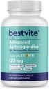 BESTVITE Advanced Ashwagandha 120mg w/Shoden (120 capsule vegetariene) - Studiat clinic care conține industria care conduce 35% Glycodide cucanolide - Fără Stearete - Vegan - Negungice - Gluten Free