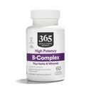 365 Valoare zilnică, B Complex Hi Potency w/ Herbal Support, 60 t