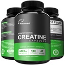 Capsule Micronitizate Creatin Monohidrat, Keto Friendly, 5000mg, 180 capsule, Creatina Monohidrat pastile terte parte testate, fabricate în Statele Unite ale Americii, Non-GMO, Gluten gratuit, Vegan Safe