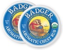 Badger Aromaty Chest Rub, 100% Organic Vaporub w/Eucalyptus & Lavender Uleie esențiale pentru a șterge & Soothe, All-Natural Congestion Relief pentru adulți și copii, 2 oz Tin, 2-Pack
