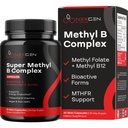 Metilat B Complex de vitamine - Bioactive Metil B Complex cu 5-MTHF metil Folat & B12 metilcobalamină pentru Brain Heart Energy & Homocisteină suport - Super Vitamina B Complex (30 conta)