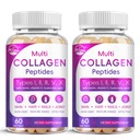 Multi Colagen Peptides Softgel - Tip I, II, III, V, X - Hidrolized Colagen Peptides cu Biotin, Vitamina C, Acid hialuronic, Suporturi piele unghie par, Grass-Fed, Non-GMO, 60 Softgel, 2 Pack