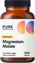 PureFormulas Magnesium Malate Capsules - Chelated Magnesium as Di-Magnesium Malate - Highly Bioavailable Form to Support Energy, Bone Health + Muscle Recovery, malato de magnesio 360 mg - 240 Capsules