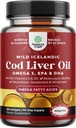 Islanda Cod Ulei de ficat Softgels - Wild Caught EPA DHA Omega 3 Ulei de pește 1000mg per servire - Sustenabil sursa Burpless Fish supliment ulei de pește cu vitamina D3 & A pentru inima comun creier și suport imunitar