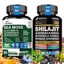Shilaj 9000mg, Sea Moss 17500mg, Ginger & Black Seed Oil 4000mg, Ashwagandha 5000mg, Rhodiola Rosea, 1000mg Panax Ginseng 1500mg, Toate în 1 Supliment - Sea Moss & Shilaj Vitality Bundle