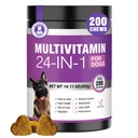 24-in-1 caine vitamine si suplimente 200 Ct caini Multivitamine Chembable Contin Chondroitin Probiotice Omega-3 Glucosamină pentru câini Piele Piele de sac Inima comun Creier de ficat Suport imun - Pui