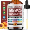 Berberine Supliment, Milk Thistle, Ceylon Scorțișoară, Alpha Acid lipoic, NAC Supliment Picături lichide - Vegan, 4X Absorbție decât capsulele - Berberine pentru suport hepatic & Holistic Wellness (Peach, 60mL)