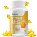 Vitamina D3 K2 Supliment cu ulei MCT, vitamina D3 5000 UI și K2 100 mcg Softgel, Bone and Heart Health Supplement, Gluten Free - 90 Conte Softgels