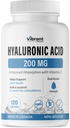 Supliment acid hialuronic 200mg - 120 capsule, cu vitamina C 100mg, sănătate articulară și cutanată, non-GMO Fermentare, gluten gratuit, terțe părți testate, Formula biodisponibilă