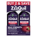 ZzzQuil Liquid Max Putere Durere Reliever, somn pe timp de noapte Ajutor lichid, Acetaminofen 1000mg, Difenhidramină 50mg HCI, non-Habit Forming, Black Cherry Aroma, 2 Pack, 24 FL OZ