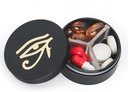 Caz Pilula mica 3 Compartimente, Metal Round Pilula Portabila cutie, Periculos Travel Pill Organizator, Pocket Purse Medicina Detinator de vitamine EDC Container (Negru cu ochi)