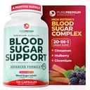 PurePremiu Suplimentul normal de susţinere a zahărului din sânge - 20 Ingrediente active Complex pentru susţinerea nivelului de zahăr din sânge deja în gama normală - cu scorţişoară, melon amar, crom, mulberry - 120ct