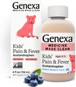 Genexa Kids 'Acetaminofen durere & Febră Suspensie orală Medicină - 4oz - Pentru copii 2 - 11 ani, calmează temporar dureri și simptome de febră, 160 mg per 5 ml - Aroma de afine organice