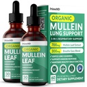 5-in-1 Mullein picături pentru plămâni și Bronhial - Suport pentru sănătatea plămânilor cu extract de frunze Mullen pentru plămâni - Tinctură Mullein cu Elderberry, Echinaceae și Root Ginger (60 Servings) (2-pack)
