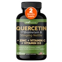 Quercetină cu vitamina C și zinc - Querbetin Nettle - Quercetin 500 mg - Querbetin cu Bromelain - Cercetină de zinc + Vitamina D3 - 120 Capace vegetale - (non-GMO, gluten-free, Vegan) - 2 Luna de aprovizionare