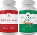 INGREDIENTE ORIGINALE L-Carnitina şi Cat's Claw Bark Bundle, 100 capsule fiecare, întotdeauna pură, fără aditivi sau Fillers