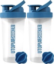 Utopia Home Proteine Shaker Sticla - (Pachet de 2) 28-Ounce Sticle Shaker pentru amestecuri de proteine - Fitness Sports Classic Proteina Mixer Shaker Sticla (Clear/Navy)