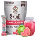 Salud 2-in-1 Energetic Drink Powder + Focus, Guava, Organic Caffeine, B6 + B12, Theanine, Clean Energy Drink Packets, Guayaba Agua Fresca Mix, Non-GMO, Gluten Free, Vegan, 1g de zahăr, (15 Servings)