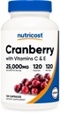 Nutricost Cranberry Extract (25,000 mg) (120 capsule) cu vitamina C & Vitamina E