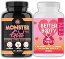 Angry Suplimente Feminin de antrenament Bundle: monstru fata N.O Nitric oxid Booster 60ct + Creatine Complex Tablets 90ct 2 Sticle Total