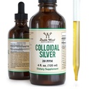 Lichid de argint coloidal 20 PPM - 4 Fl OZ (Plata Coloidal cu picurator) 99.9% Pur, Gluten gratuit, non-GMO de suplimente de lemn dublu