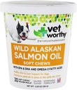 Vet Worty Salmon Oil Skin and Coat Soft Chews for dogs - Dog Supplement to Supplement to Support Healthy Skin and Beautiful Coat - Fish Oil Supplement with Omega 3 Fatty Acids - Salmon Flavor - 30 Soft Chews