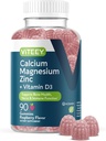 Viteey Calcium Magnesium Zinc Gummies with Vitamin D3 - Supports Bone Health, Nerve & Immune Function - Calcium Magnesium Zinc D3 for Adults & Teens - GMO Free - Chewable Raspberry Flavored Gummy