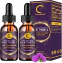 (2 ambalaj) Picături lichide de muls pentru ficat Cleanse Detox & Reparație, Milk Thistle Supliment cu Root Dandelion, Artichoke & Turmeric pentru suport hepatic și sănătate imună, Vegan, Non-GMO, 4 FL OZ