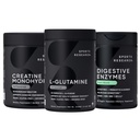 Sports Research L-Glutamine (100 Servings), Creatine Monohidrat (60 Servings) și Enzime digestive cu Probiotice & Ginger (90 Servings) - Toate non-GMO verificate, Vegan & Gluten Free