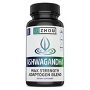 Zhou Ashwagandha - Ashwagandha și Rhodiola pentru femei și bărbați, Adaptogen Ashwaganda Extract 1200 mg cu Pepper negru, Adaptogen Supplement de sprijin pentru calm, Mood, somn - 60 capsule Vegan