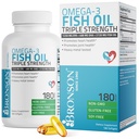 Bronson Omega 3 Fish Oil Triple Force 2720 mg, High EPA 1250 mg DHA 488 mg, Non-GMO Heavy Metal Testat, 180 Softgels