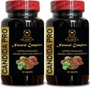 Complex de suport Candida - Capsule cu acid caprilic organic, Supliment Candida, Herburi naturale pentru dezintoxicare intestinala, Regularitatea adultilor si sanatatea gutei - 2 Sticle 120 Capsule