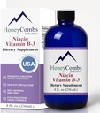 HoneyCombs Vitamina B3 Niacin Supliment Picături lichide - Potență ridicată Vitamina B3 Picături lichide pentru bărbați și femei - Menținerea sistemului digestiv, piele, limbă, energie și mai mult - Vegan Niacin picătură (8 Fl oz)