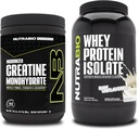 NutraBio Creatina Monohidrat, Nearomate, 300g și Whey Proteine Izolate, Nearomate, Supliment Bundle - Energie musculară, Creștere musculară Lean, Recuperare și Putere