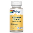 SOLARAY Vitamina D3 K2 - Bone Health and Immune Supplement - with 5000 UI Vitamina D as Vit D3 and 50 mcg Vitamina K2 as Menochinonă MK7, Made without Soy, 60-Day guarantee, 120 Serv, 120 VegCaps