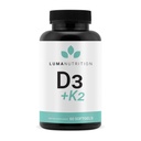 Luna Nutrition D3 + K2 Vitamina 10000 UI - Suplimentul pentru sănătatea oaselor şi a inimii - Suport imunitar maxim şi absorbţie de calciu - 60 Softgels