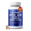 Alpha Lipoic Acid mare potenta cu vitamina B1, vitamina B12, Benfotiamină, Ubichinol, negru Pepper - Suport Cellular Health - 150 Conte - Made & Tested in the USA