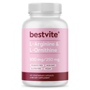 BESTVITE L-Arginină L-Ornitină 500-250 (120 Capsule vegetariene) - Fără Stearete - Fără Fillere - Vegan - Fără OMG-uri - Fără gluten - fără dioxid de calciu
