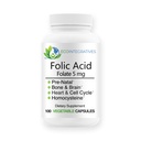 Folat de acid folic 5mg (B9) Prenatal, Sănătate Reproductivă, Homocisteină, Metabolism, Cardiovasculară, Os, Suport Imun, Allergen Free, NeGMO - 100 Capsule Vegane