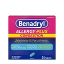 Benadryl Alergia Plus Congestia Ultratabs, Medicină cu clorhidrat de difenhidramină Antihistamină şi HCl Fenilefrină HLC Nasal Decongestant, Tablete de relief pentru alergie şi congestie sinusală, 24