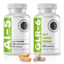 Fortitudine intestinală AI-5 & GLR-6 Supliment digestiv de sănătate Bundle w/Glutamine, Turmeric, Curcumin pentru Gut Health Capsule Supliment & Support Digestive Health, Non-GMO, Dairy Free - 30-Day Supply