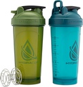 Cupa Hydra ProFlow [2 Pack] 28 oz Sticle Shaker pentru Shakes Proteine, Cupe Shaker cu bile Blender Whisk, Shaker Bottle cu mâner, Travel To Go, BPA gratuit (Green & Blue, 2 Pack)
