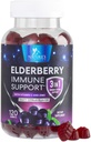 Gume de soc cu vitamina C, D3 și zinc - Suport imun Gummy pentru copii și adulți, Black Elderberry Extract Gummy Immune Health Supplement, Black Elder Berry Vitamina - 120 Gummies