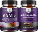 Bundle de pure SAM-E Nootropic Creier Supliment și Mood Enhancer Organic Ashwagandha Capsule - Brain Supplement de suport - Tiroidal Energy Focus și de sprijin adrenal