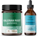 HERBAMAMA Valerian and Motherwort Kit - Bundle of 1800 mg Root Gumies & Motherwort Liquid Drops - Vegan, Non-GMO, Gelatină & Alcool - 2 Pack