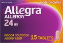 Allegra Adult 24HR Antihistamin non- Drowsy, 15 comprimate, Relief pentru alergii rapide, 180 mg