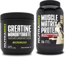 NutraBio Creatina Monohidrat, Nearomate, (150 g) și Muşchi Matrix Pulbere de proteine, (Vanilla) Supliment Bundle 