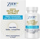 Zane Greek Olive Leaf Extract - min. 20% Oleuropein - Oferă suport imunitar şi sănătos de tensiune arterială, promovează sistemul cardiovascular de sănătate - 60 capsule non-GMO, Gluten - 