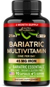 Multivitamine baridice - 45 mg Suplimente de fier - Made in USA - pentru femei si barbati - All-in-One, 21 Vitamine esentiale - Suport pentru maneca gastrica - Fara zahar, Gluten & Soy - 90 capsule, Once Daily